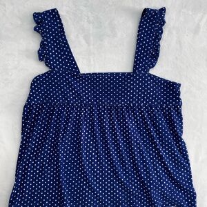 Womens M Blue Polka Dot Babydoll Tank Top Ruffle Flowy Cottagecore Coquette Crop